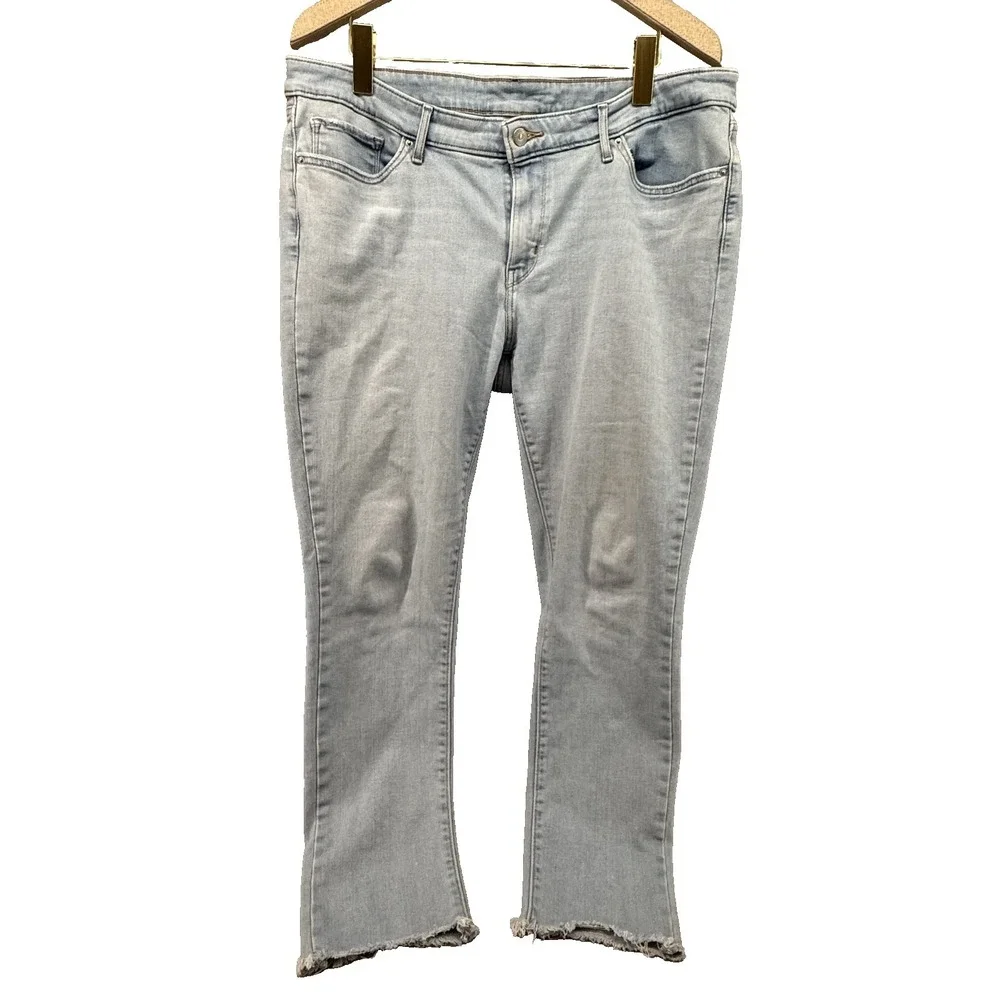 Levi's 513 Slim Straight‎ Jeans Mens 34x30 Light Wash Stretch Raw Hem Distressed